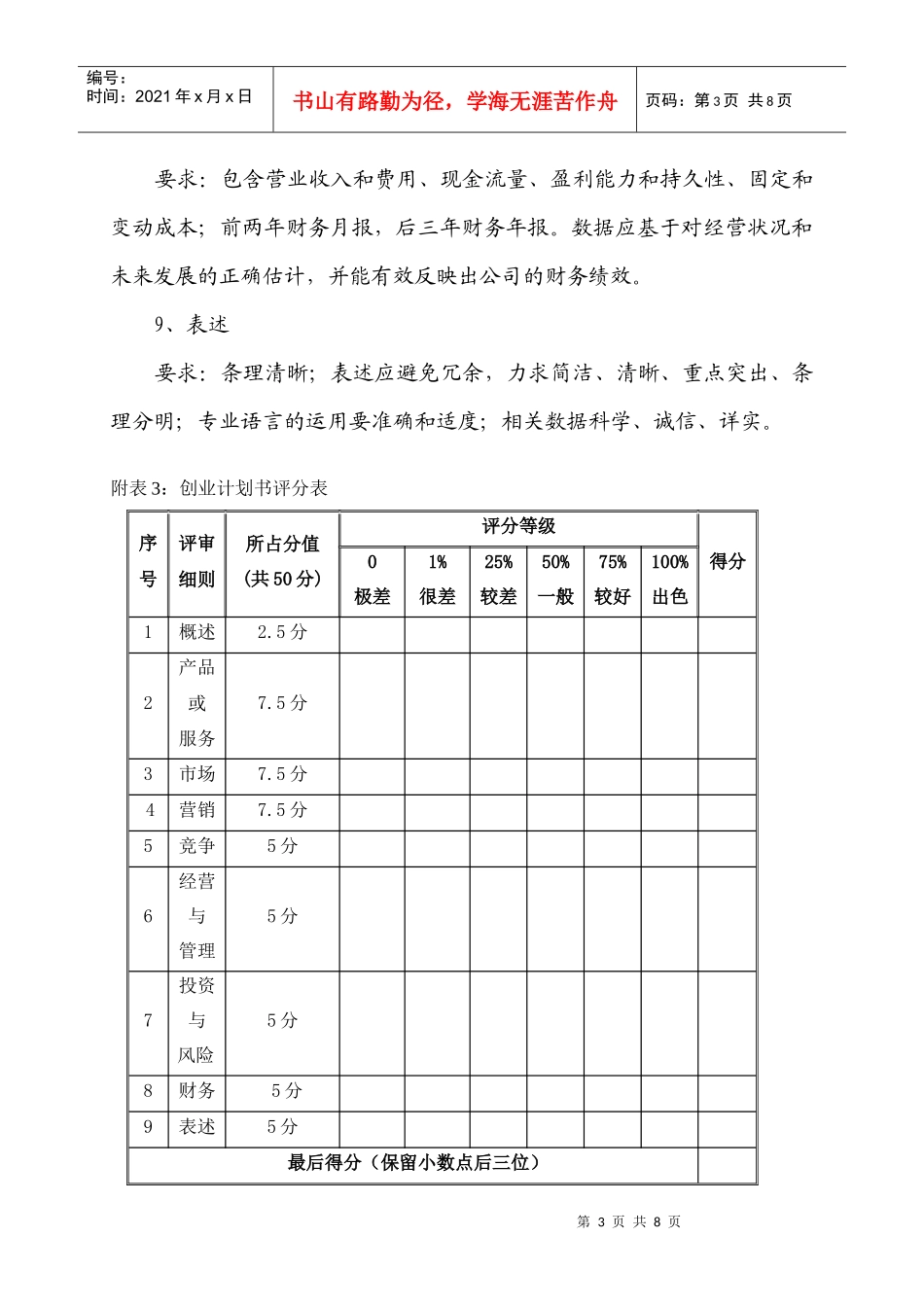 大学生创业计划书书写格式_第3页
