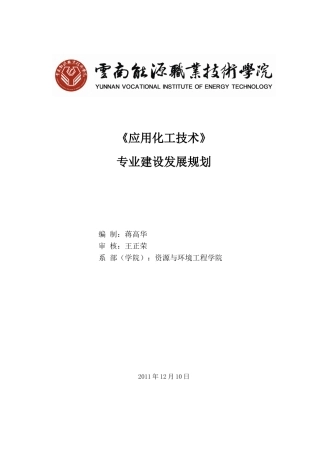 应用化工技术专业建设规划