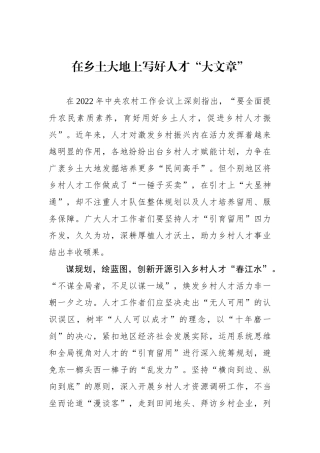 在乡土大地上写好人才“大文章”