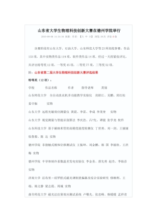 山东省第二届大学生物理科技创新大赛评选结果