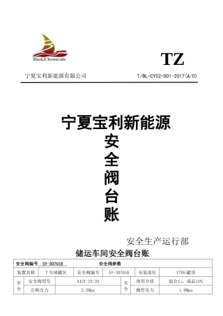 新能源安全阀台账培训资料