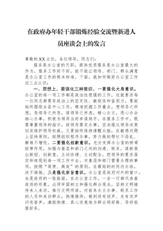 在政府办年轻干部锻炼经验交流暨新进人员座谈会上的发言