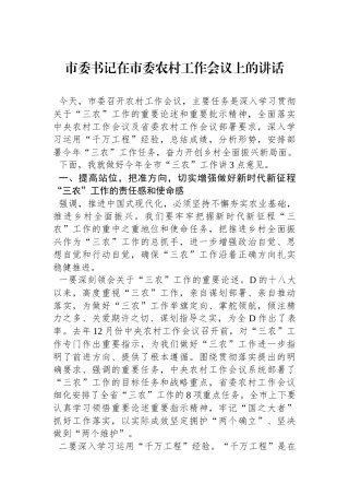书记在市委农村工作会议上的讲话