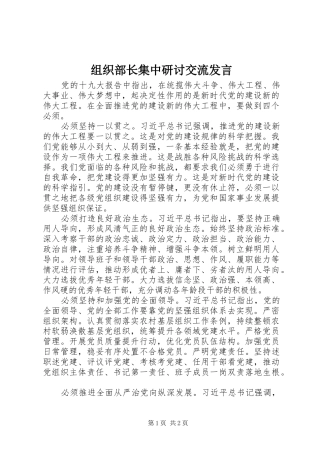 组织部长集中研讨交流发言稿