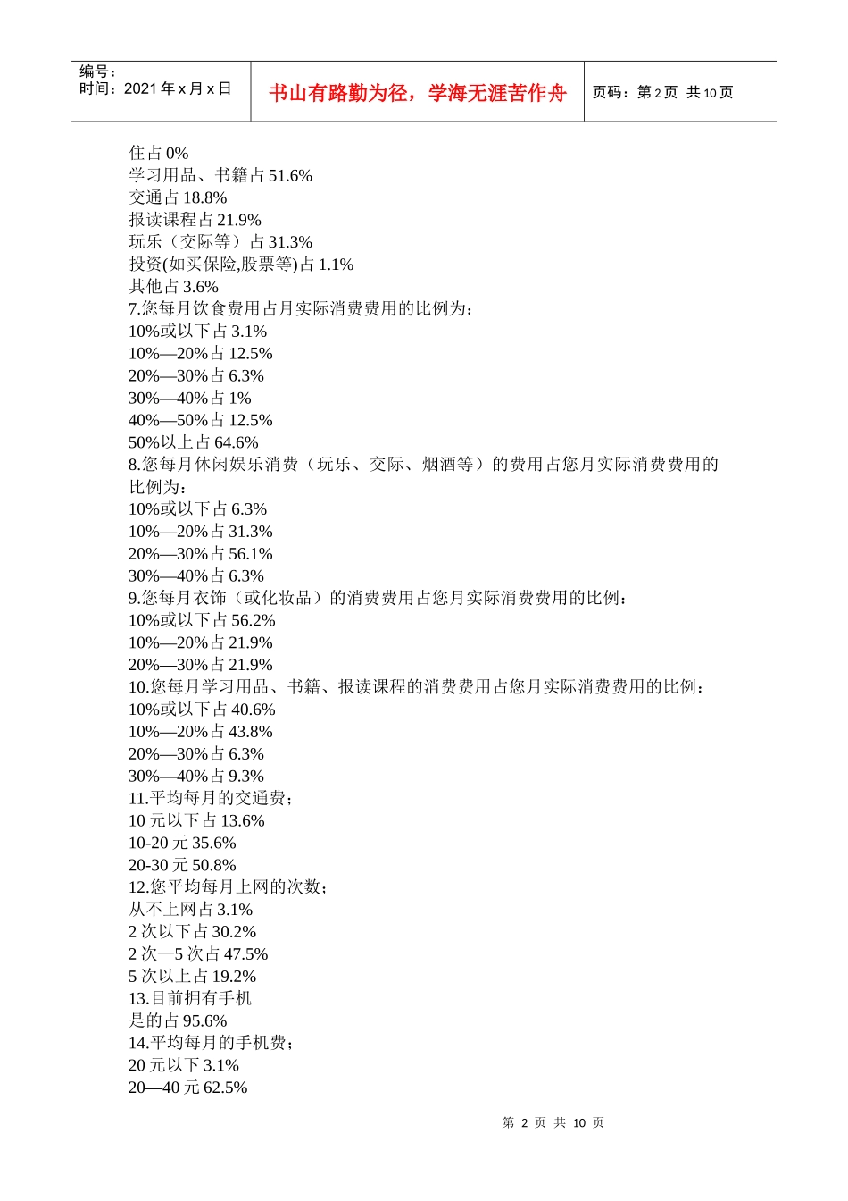 大学生消费观调查问卷统计结果分析_第2页