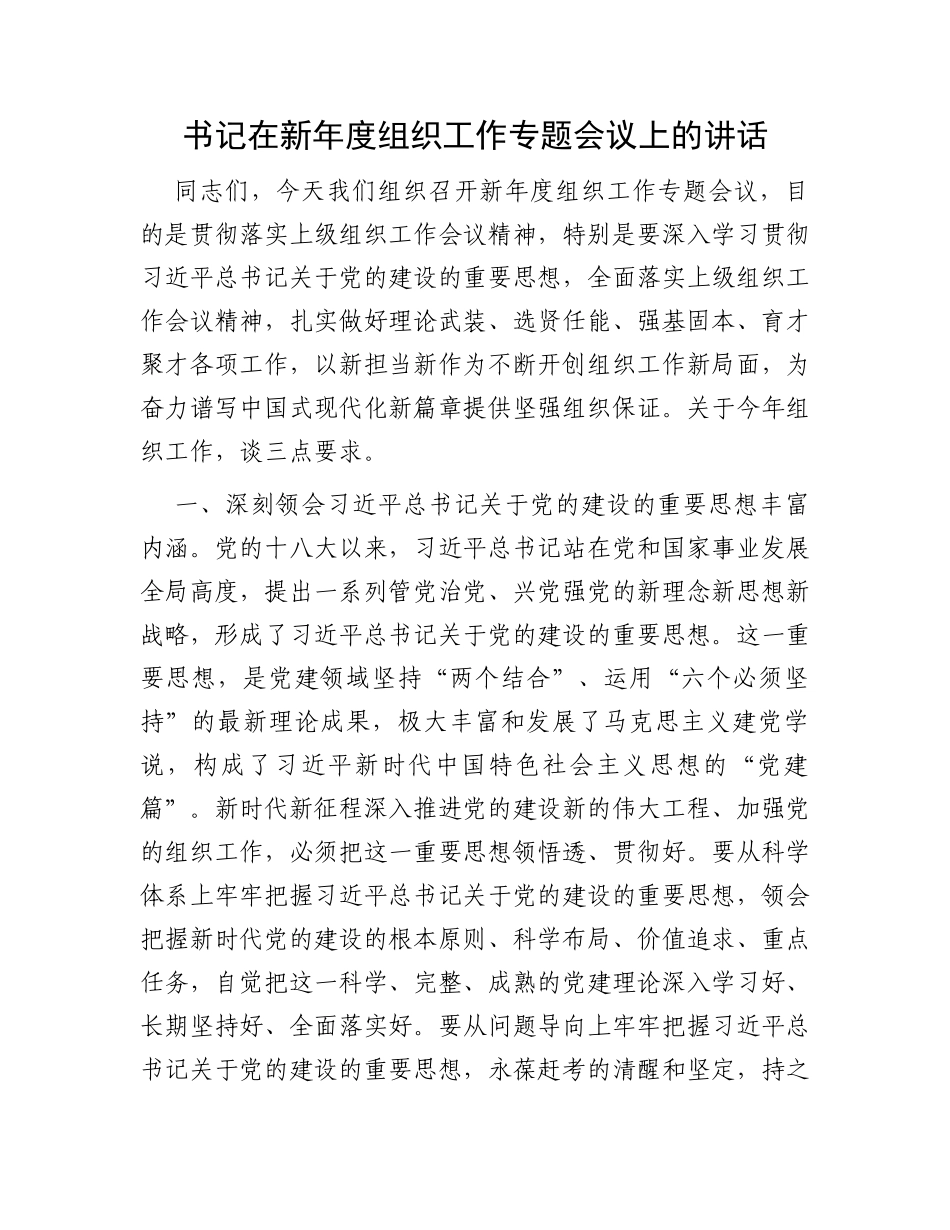 书记在新年度组织工作专题会议上的讲话_第1页