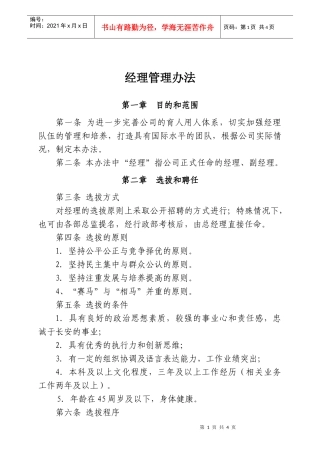 大型股份企业经理(主管)管理办法