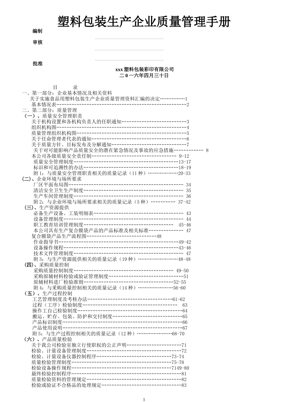 塑料包装生产企业质量管理手册_第1页