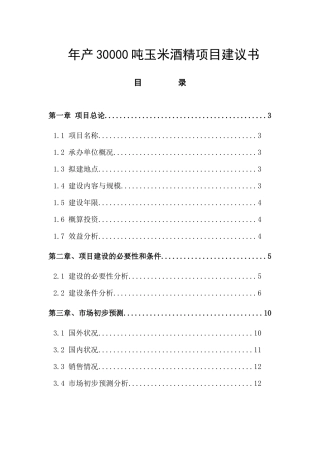 年产30000吨酒精项目建议书