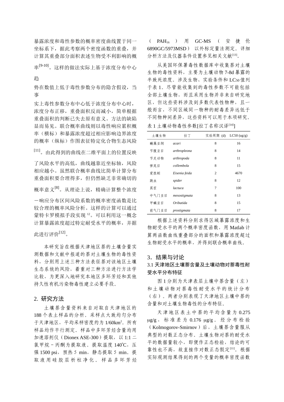 天津地区土壤中萘的生态风险分析_第2页