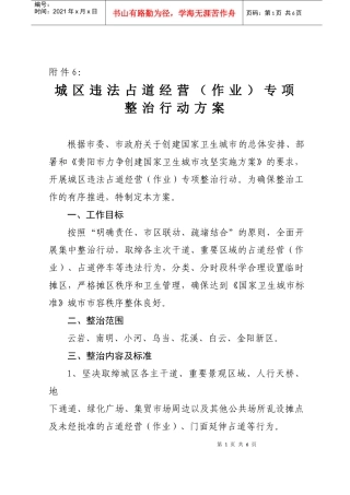 城区违法占道经营(作业)专项整治行动方案
