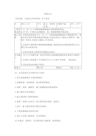 大岗活力针织时装厂员工宿舍工程监理日志