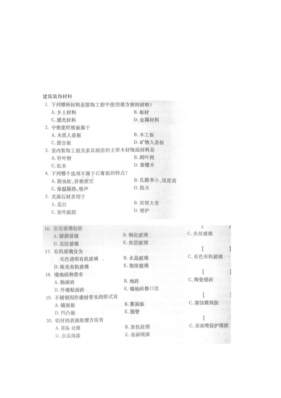 建筑装饰材料考试试题_第1页