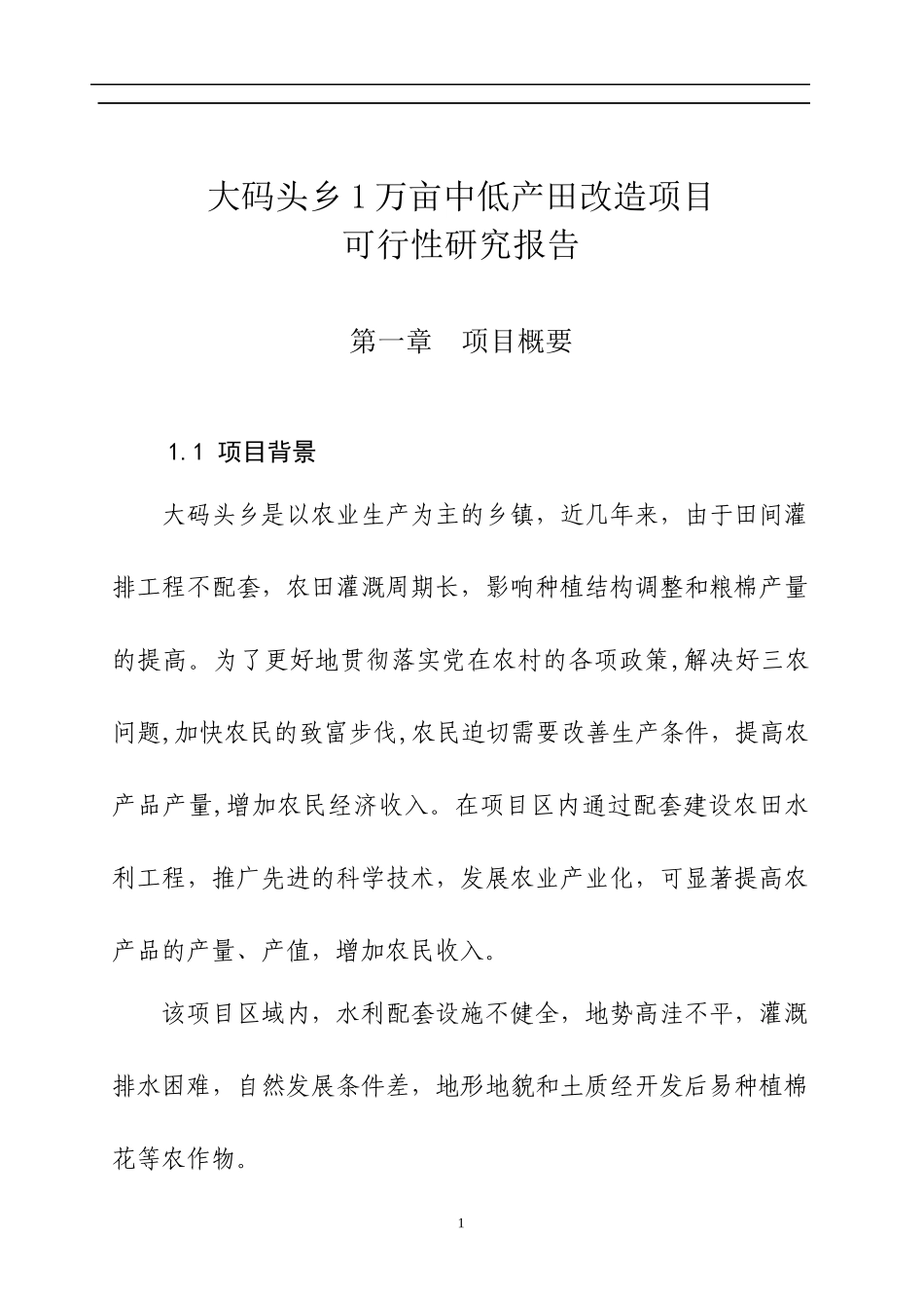 大码头乡产田改造项目可行性研究报告_第1页