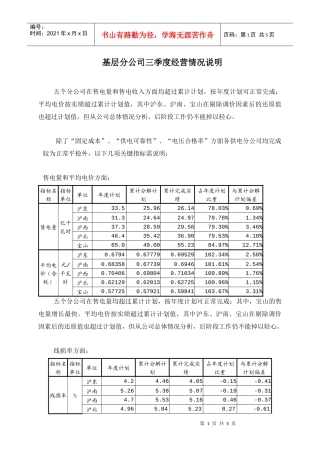 基层分公司三季度经营情况说明