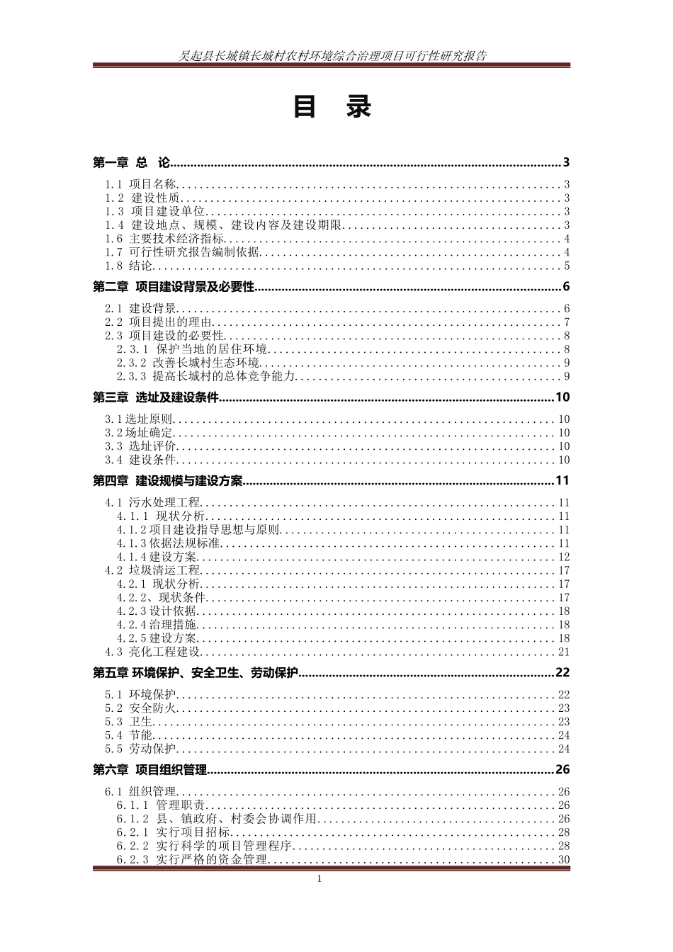 城村农村环境综合治理项目可行性研究报告_第1页