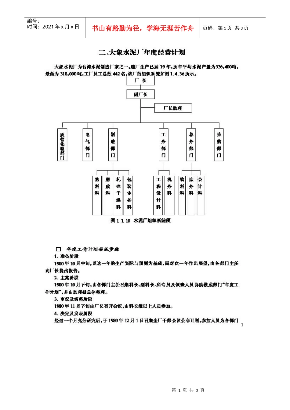 大象水泥厂年度经营计划1_第1页