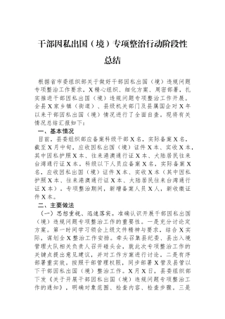 干部因私出国（境）专项整治行动阶段性总结