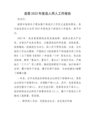 县委2023年度选人用人工作报告
