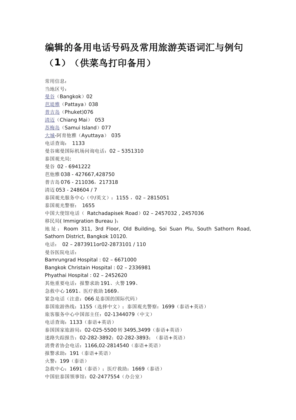 常用旅游英语词汇与例句_第1页