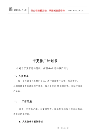 宁夏推广计划书范本