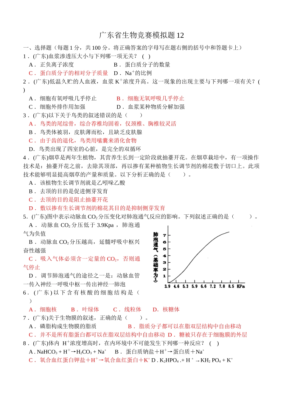 广东省生物竞赛模拟题2_第1页