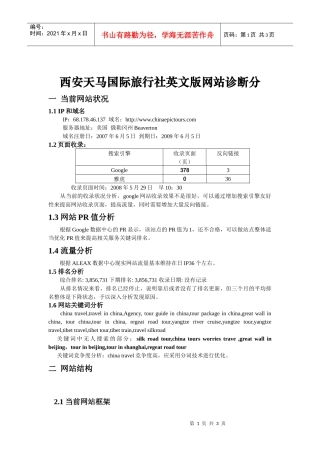天马国际旅行社英文版网站诊断分析