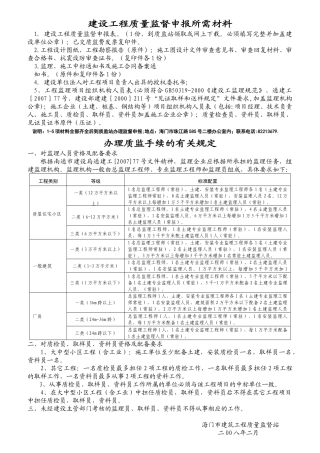 建设工程质量监督申报所需材料