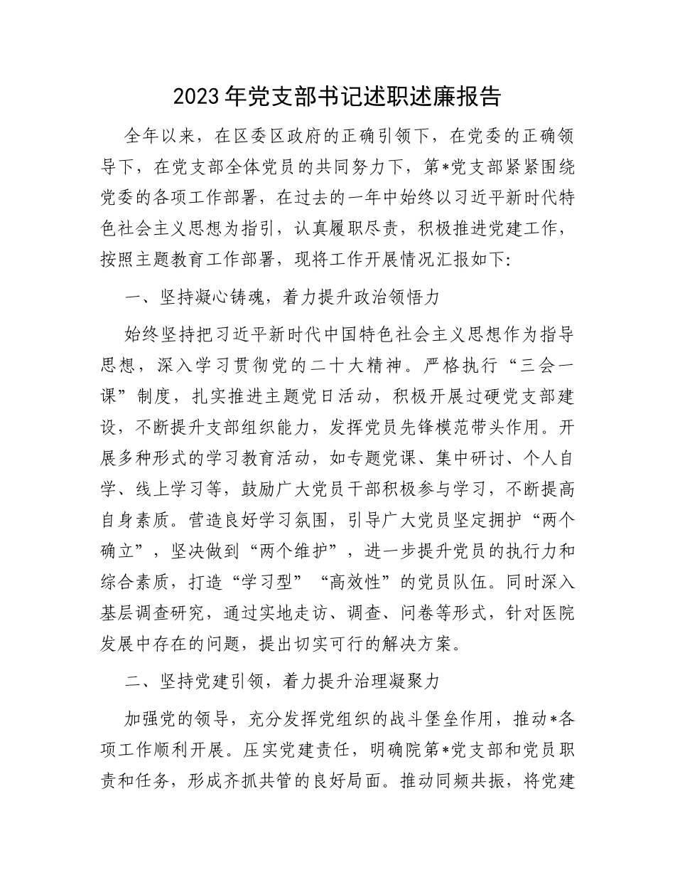 2023年党支部书记述职述廉报告_第1页