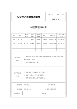 安全生产违章管理制度