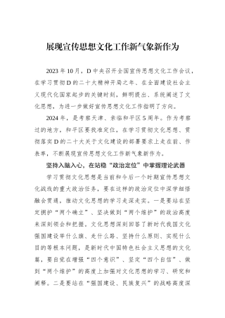 展现宣传思想文化工作新气象新作为