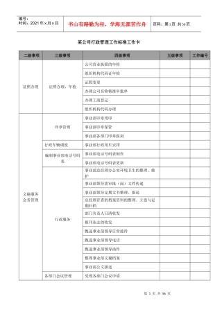 如何制作公司行政管理工作标准工作卡