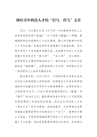 做好青年科技人才的“识马、育马”文章