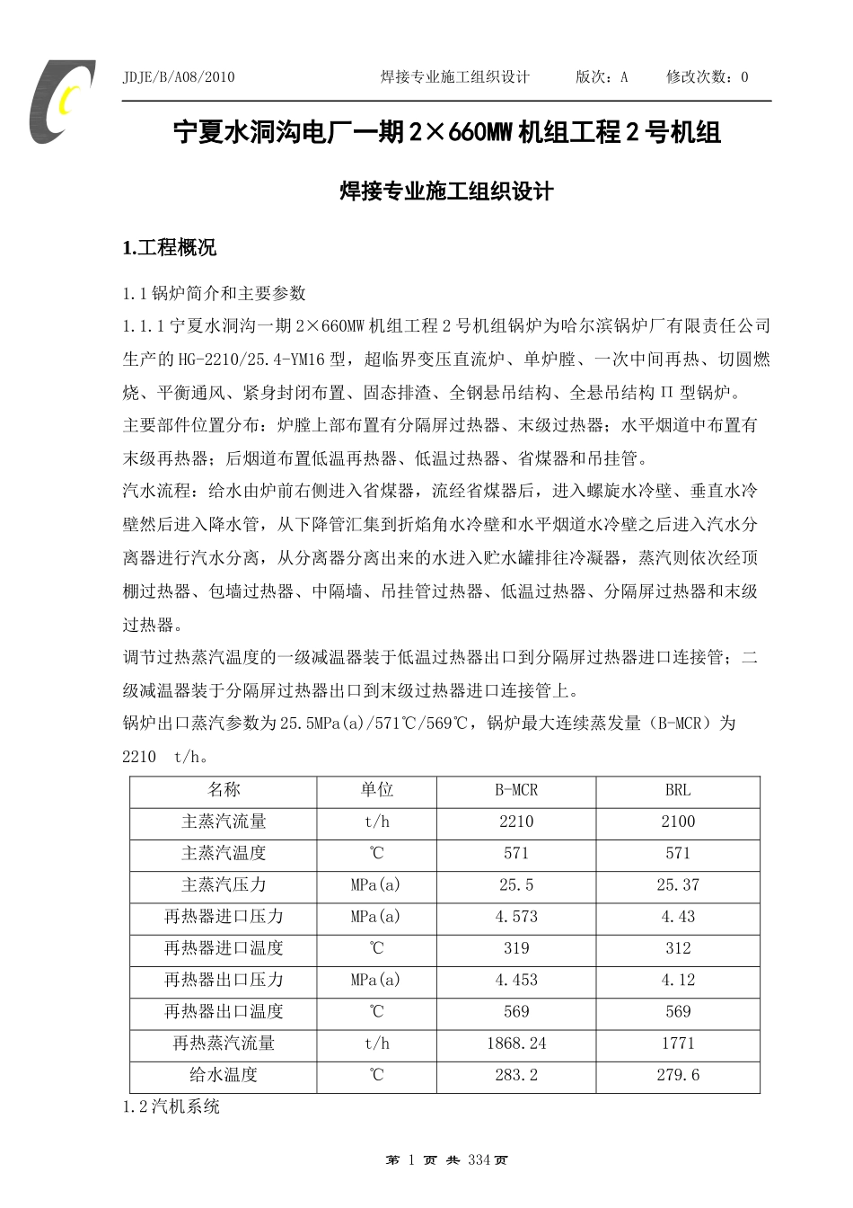 宁夏水洞沟电厂焊接专业施工组织设计_第1页
