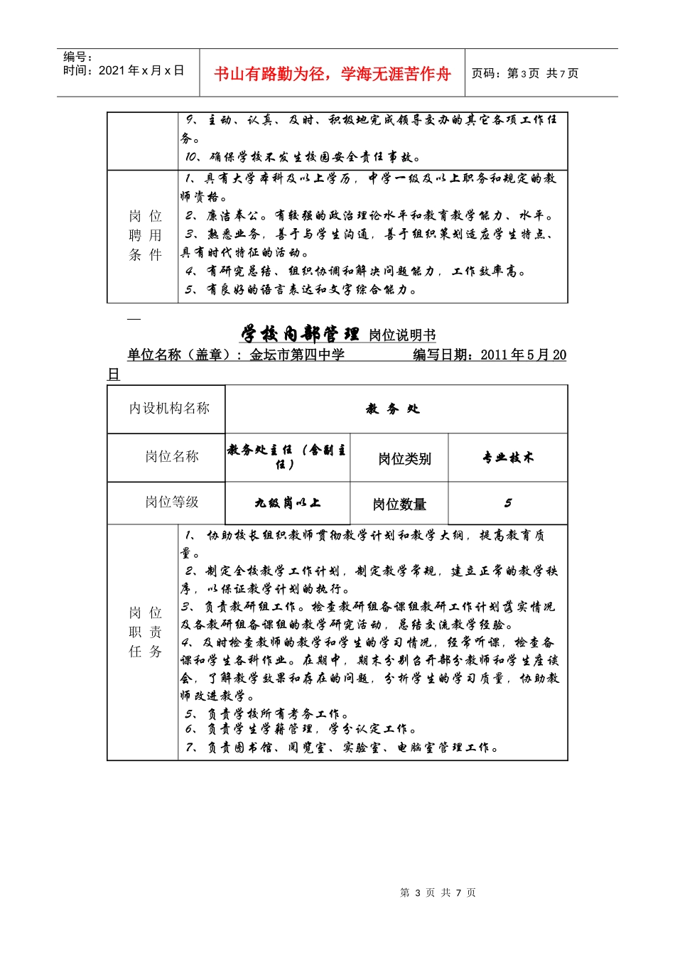 学校内部管理岗位说明书_第3页