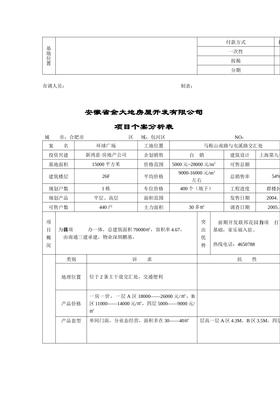 合肥市房地产项目个案分析表_第3页