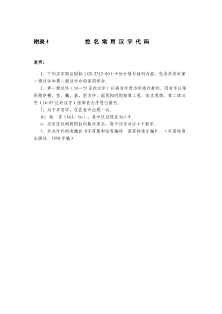 姓名常用汉字代码