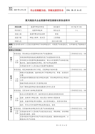 天线技术企业某器件研发部部长职务说明书