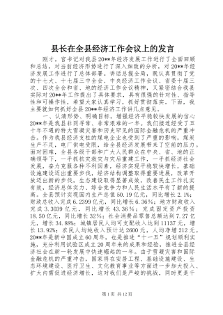 县长在全县经济工作会议上的发言稿