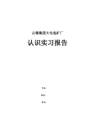 大屯选矿厂实习报告