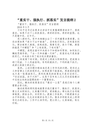 “重实干、强执行、抓落实”发言材料提纲2