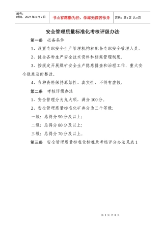 安全管理质量标准化考核评级办法(满分100分)