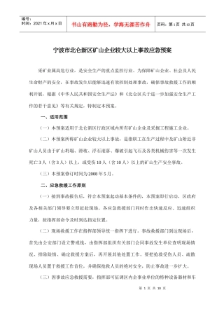 宁波市北仑新区矿山企业较大以上事故应急预案