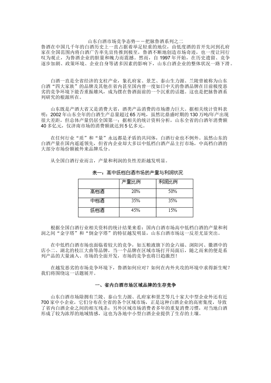 山东白酒市场竞争态势――把脉鲁酒系列之二（ 5页）_第1页
