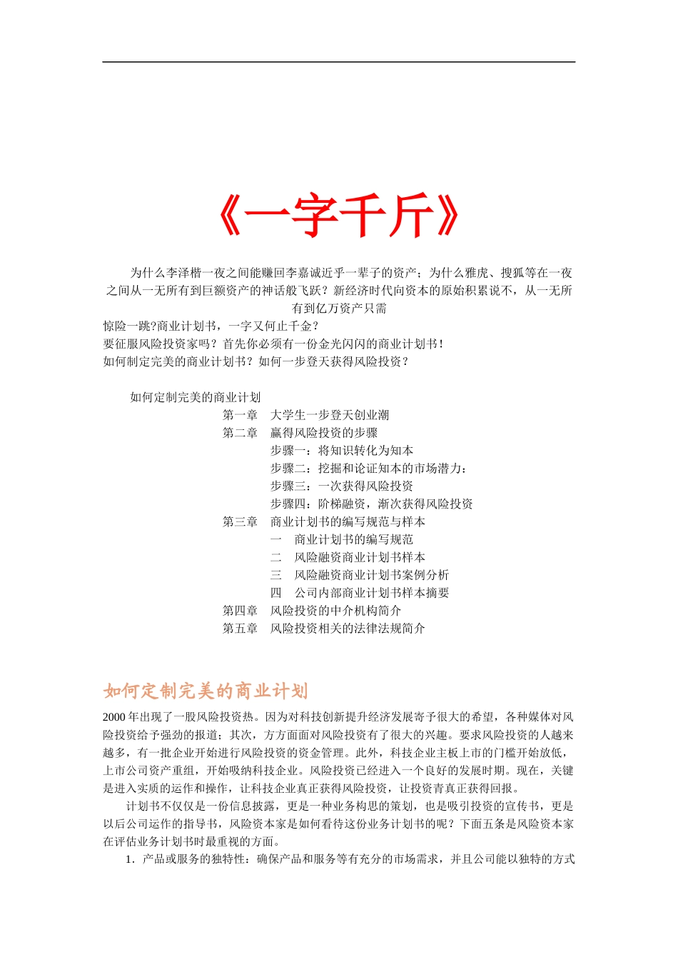 如何定制完美的商业计划书_第1页