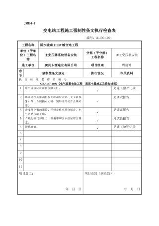 变电站电气强条执行检查表