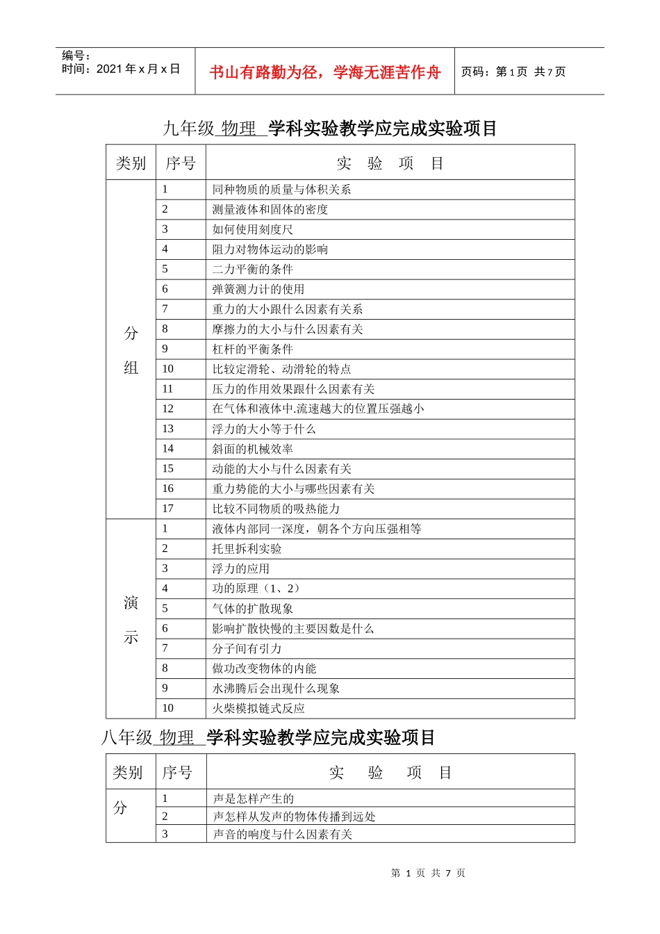 学科实验教学应完成实验项目_第1页