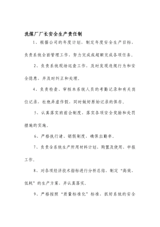 新建洗煤厂责任制汇编