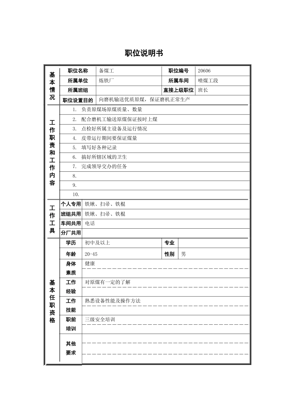 备煤工岗位说明书_第1页