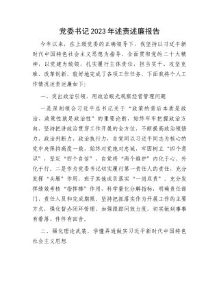 党委书记2023年述责述廉报告